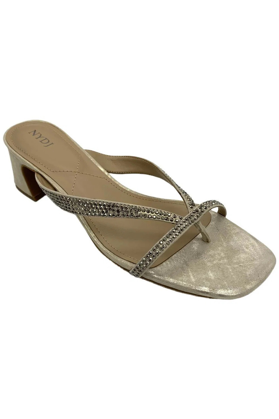 NYDJ Women's Glynn Block Heel Sandal Metallic Light Gold Suede - Medium